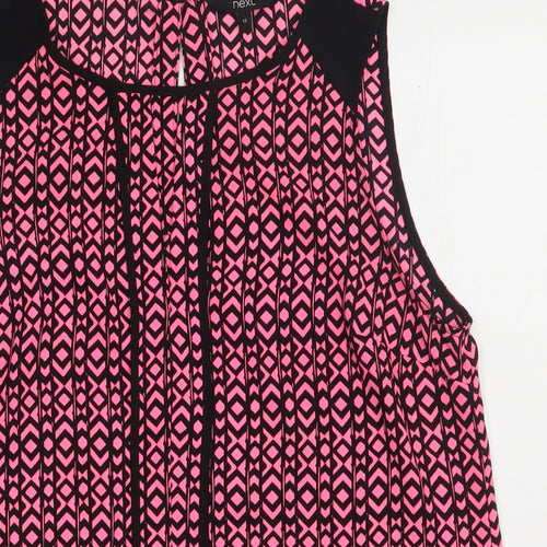 NEXT Womens Pink Geometric Polyester Basic Tank Size 14 Crew Neck