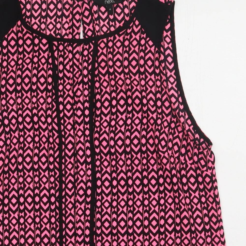 NEXT Womens Pink Geometric Polyester Basic Tank Size 14 Crew Neck