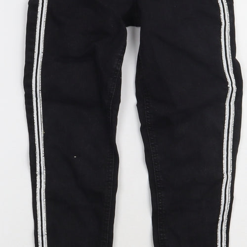 Primark Womens Black Striped Cotton Skinny Jeans Size 6 L27 in Regular Button
