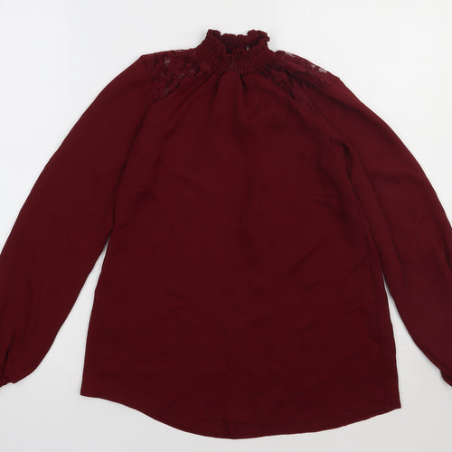Select Womens Red  Polyester Basic Blouse Size 6 Collared