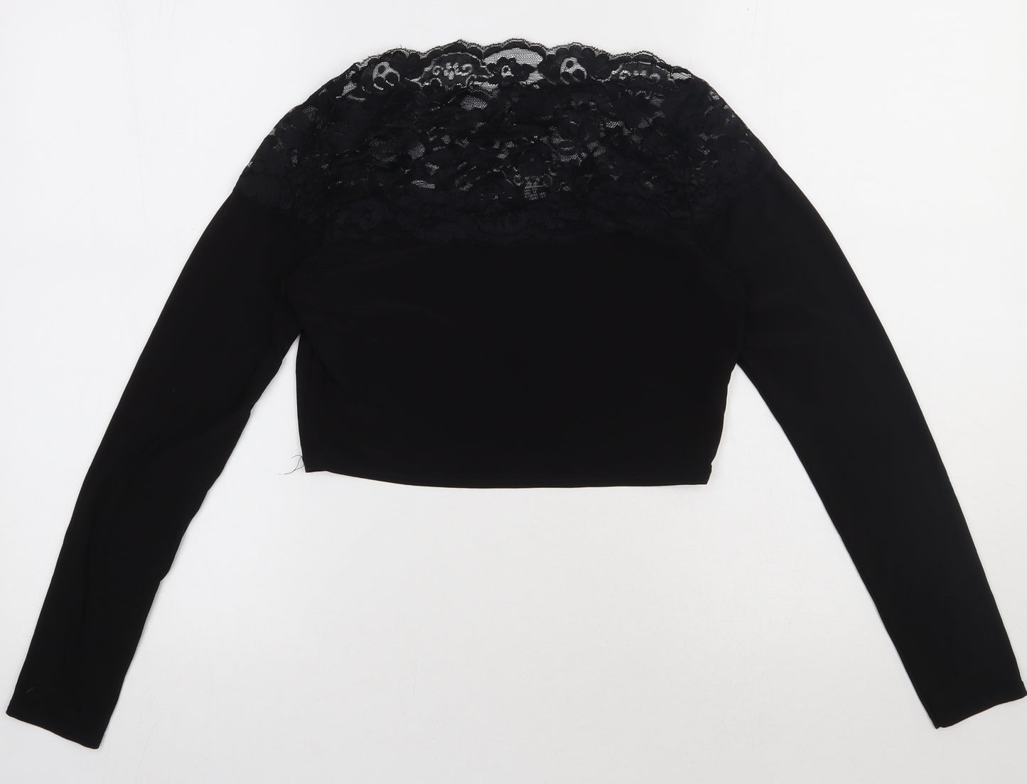 Boohoo Womens Black  Polyester Cropped T-Shirt Size 12 Square Neck - Lace Detail