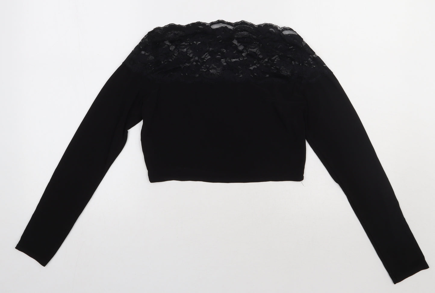 Boohoo Womens Black  Polyester Cropped T-Shirt Size 12 Square Neck - Lace Detail