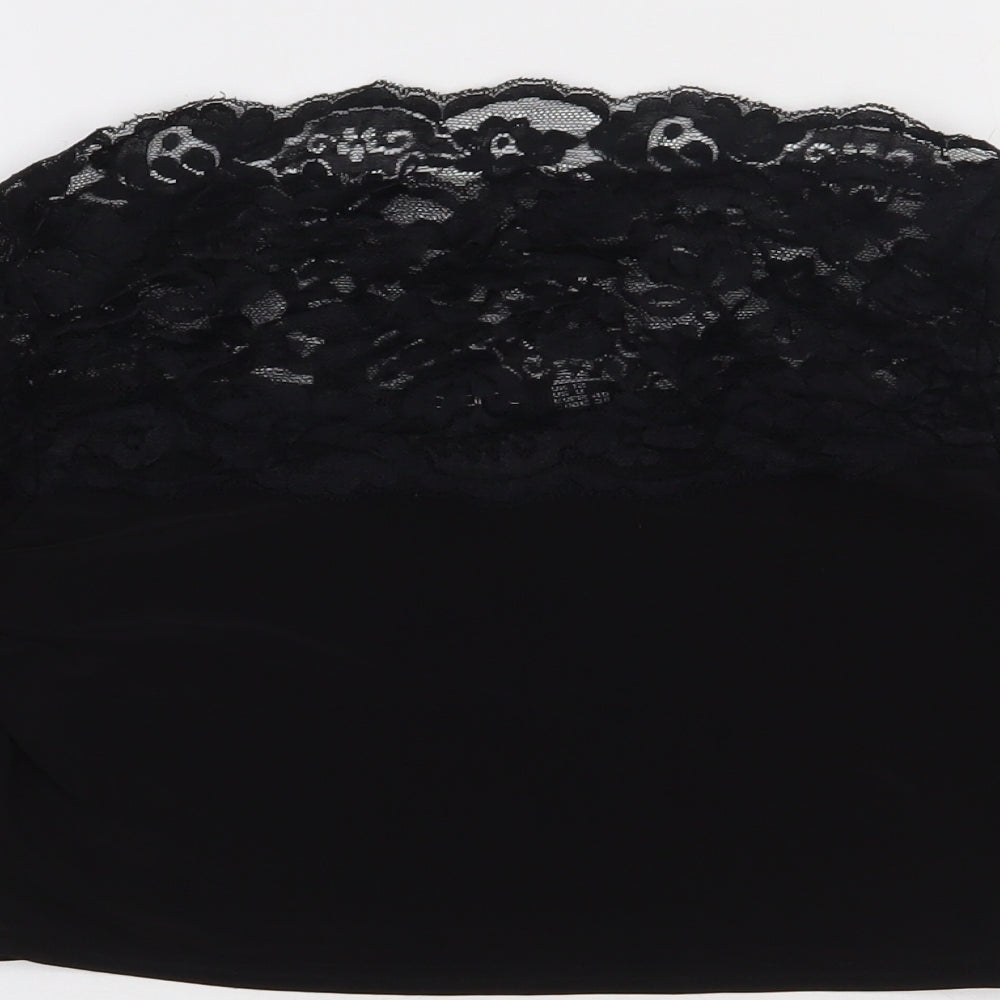 Boohoo Womens Black  Polyester Cropped T-Shirt Size 12 Square Neck - Lace Detail