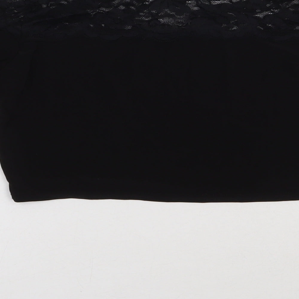 Boohoo Womens Black  Polyester Cropped T-Shirt Size 12 Square Neck - Lace Detail