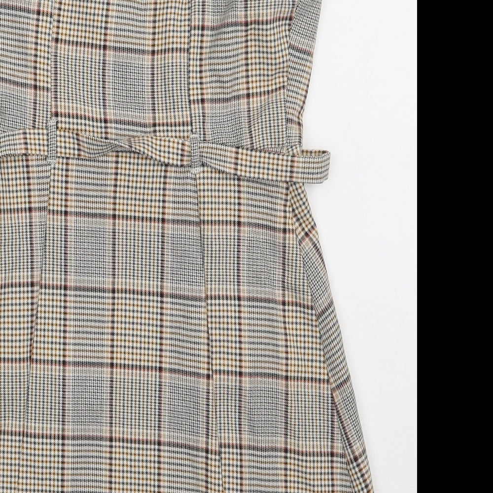 Primark Womens Beige Check Polyester Pinafore/Dungaree Dress  Size 8  Square Neck Zip