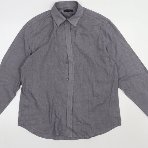 George Mens Grey  Polyester  Button-Up Size 16.5 Collared Button