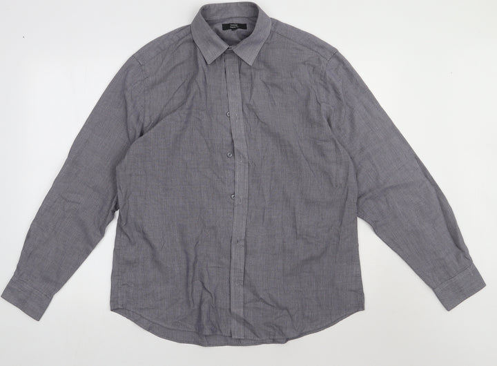 George Mens Grey Polyester Button-Up Size 16.5 Collared Button