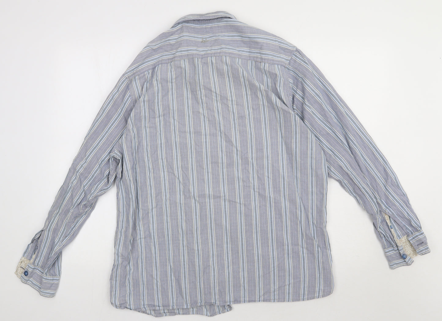 Debenhams Mens Blue Striped Cotton  Button-Up Size L Collared Button