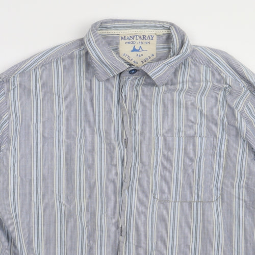Debenhams Mens Blue Striped Cotton  Button-Up Size L Collared Button