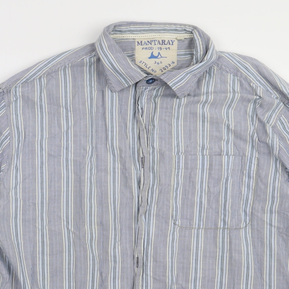 Debenhams Mens Blue Striped Cotton  Button-Up Size L Collared Button