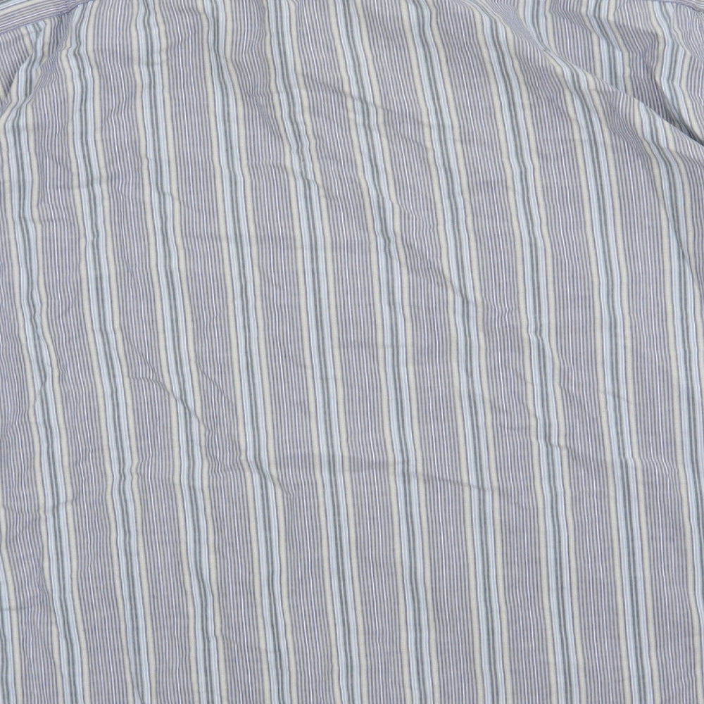 Debenhams Mens Blue Striped Cotton  Button-Up Size L Collared Button