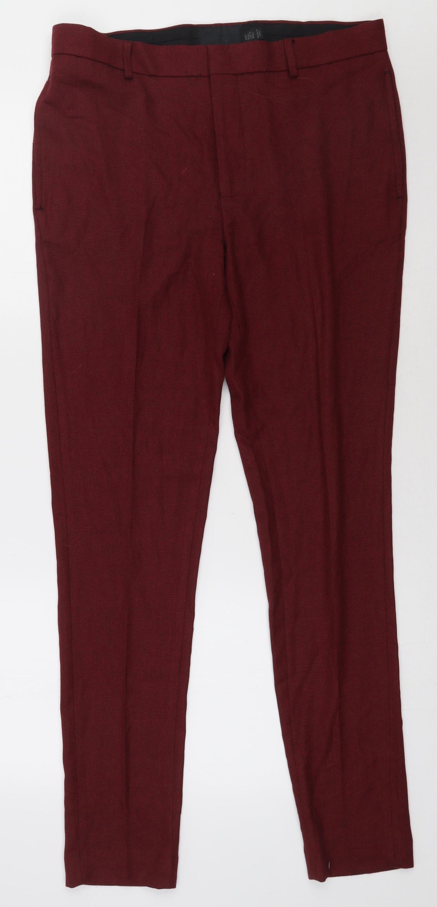 ASOS Mens Red  Polyester Trousers  Size 32 L32 in Regular Button