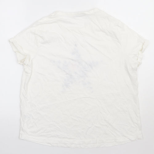 sainsburys Womens White  Cotton Basic T-Shirt Size 18 Crew Neck - star print