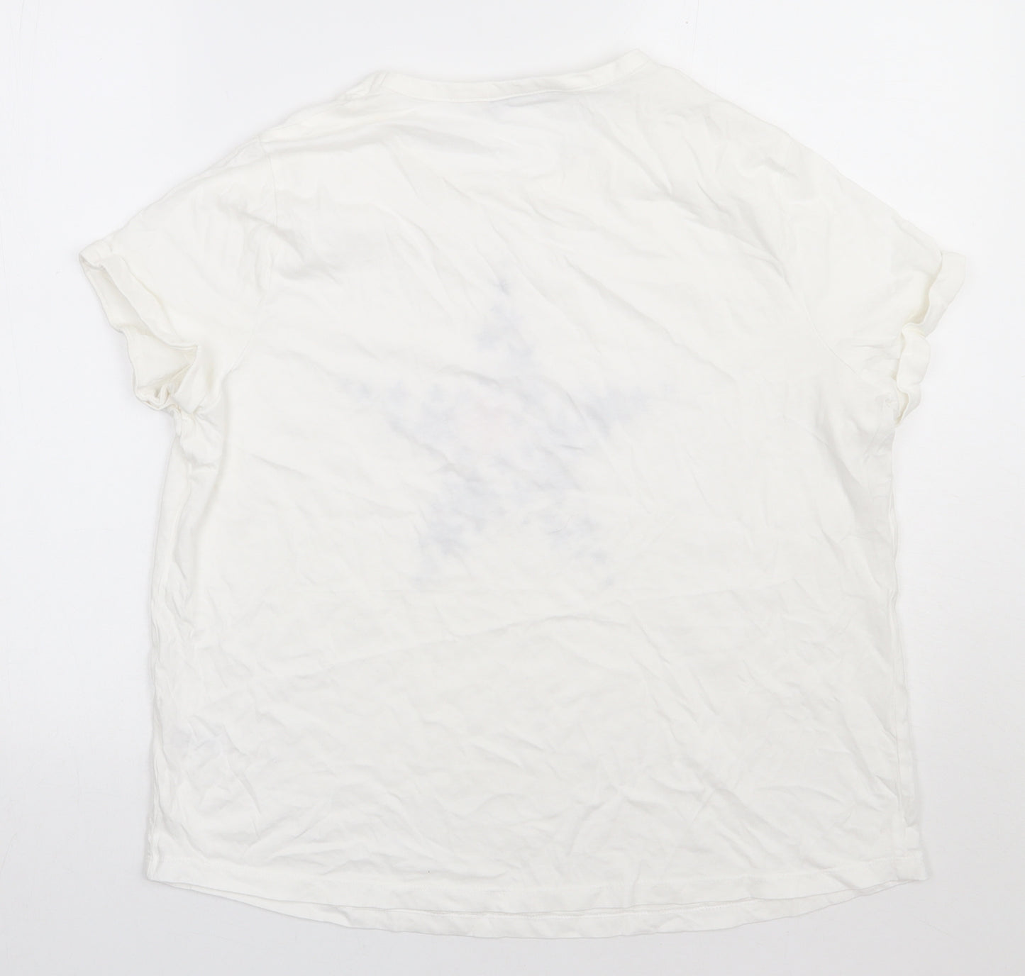 sainsburys Womens White  Cotton Basic T-Shirt Size 18 Crew Neck - star print