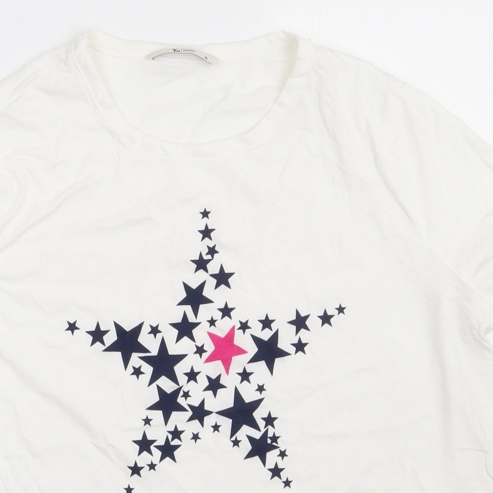 sainsburys Womens White  Cotton Basic T-Shirt Size 18 Crew Neck - star print