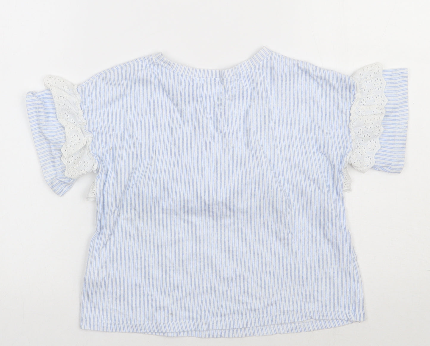 NEXT Girls Blue Striped Cotton Basic T-Shirt Size 8 Years Crew Neck Pullover