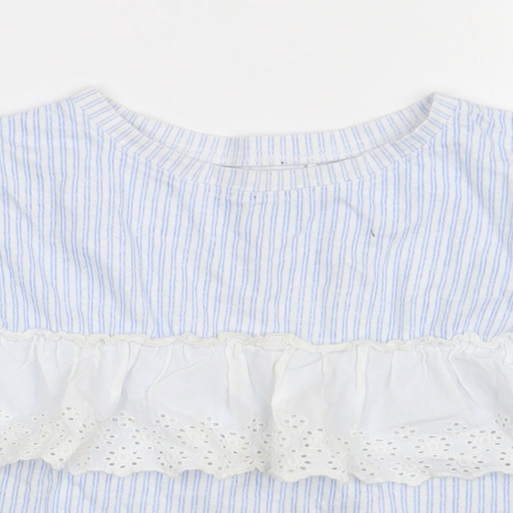 NEXT Girls Blue Striped Cotton Basic T-Shirt Size 8 Years Crew Neck Pullover