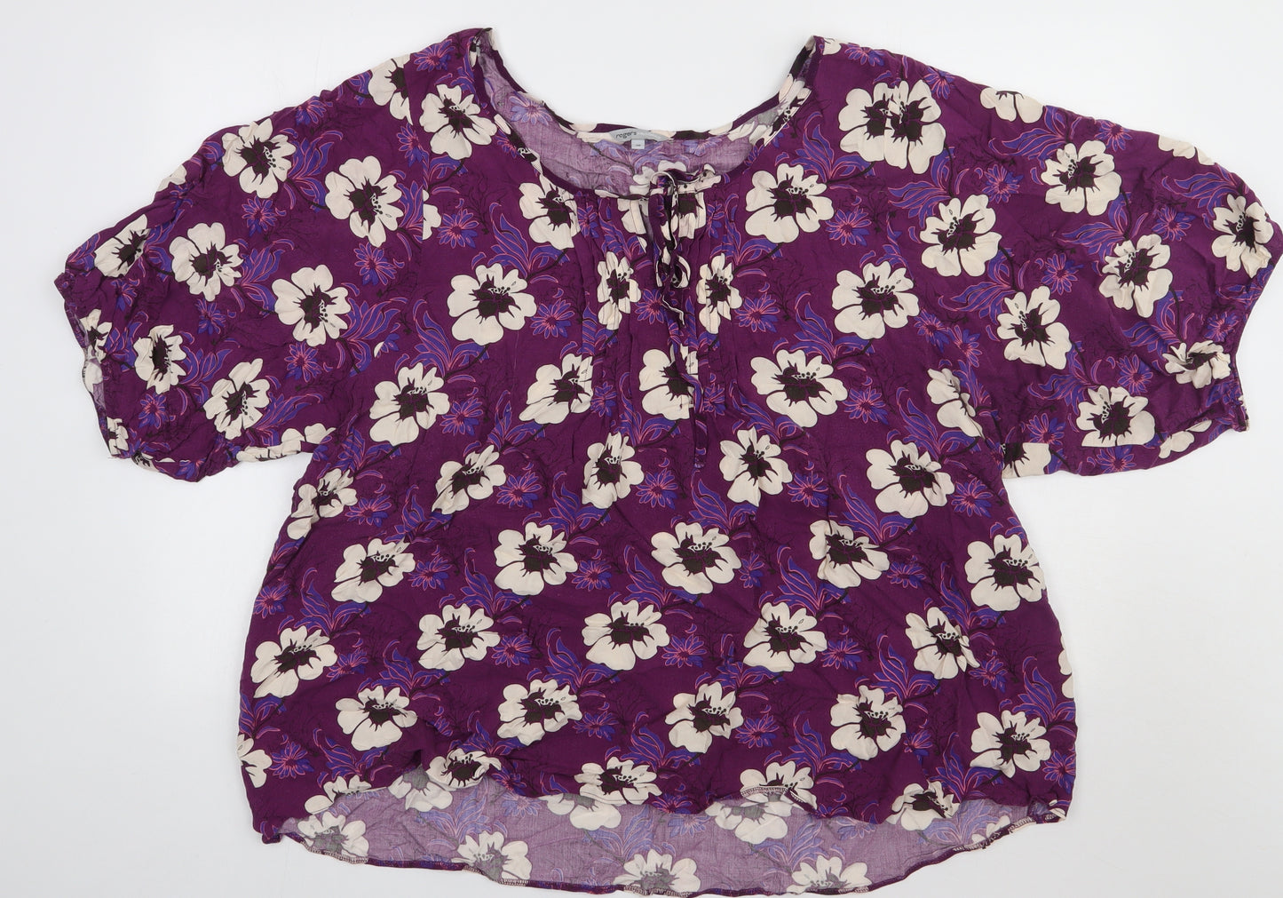 Matalan Womens Purple Floral Viscose Basic T-Shirt Size 30 V-Neck