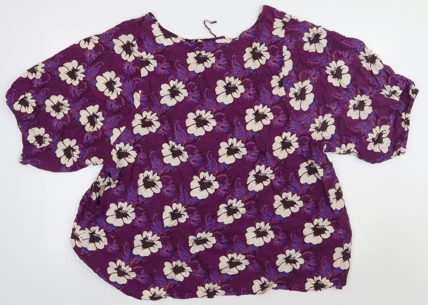 Matalan Womens Purple Floral Viscose Basic T-Shirt Size 30 V-Neck
