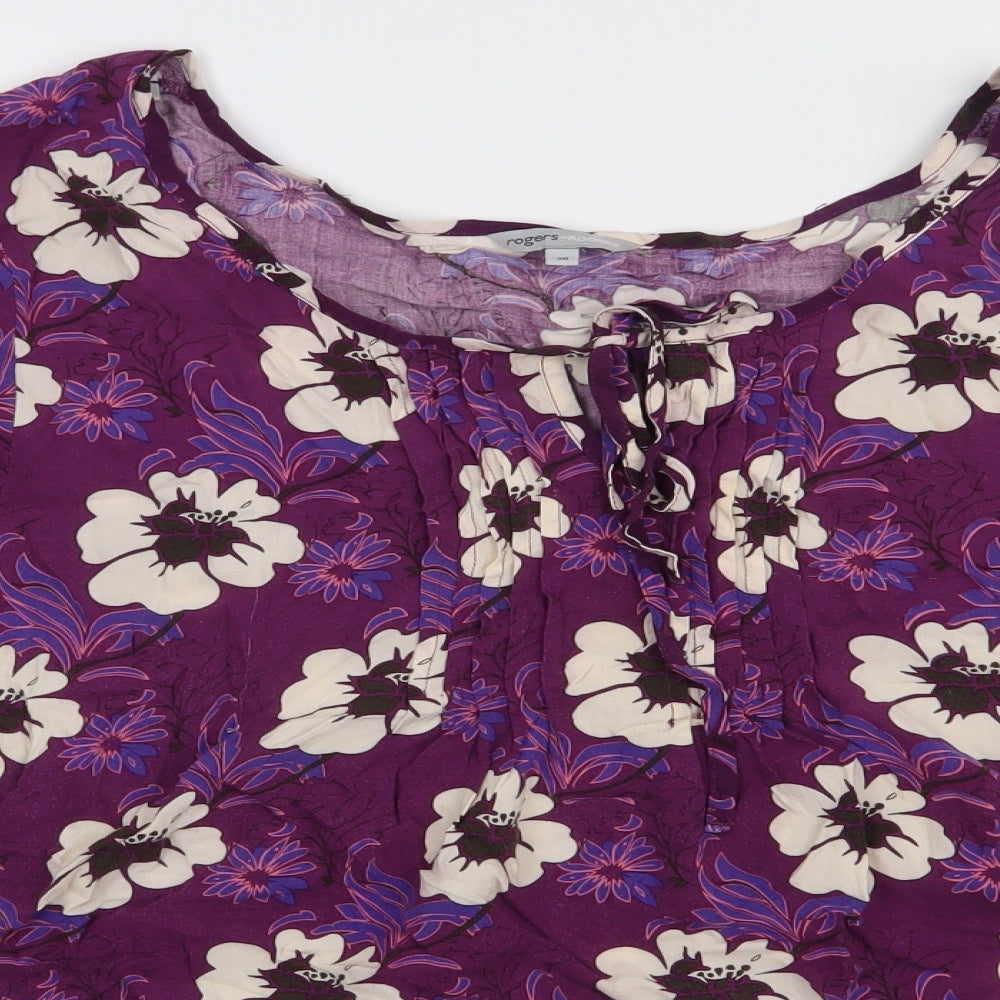 Matalan Womens Purple Floral Viscose Basic T-Shirt Size 30 V-Neck