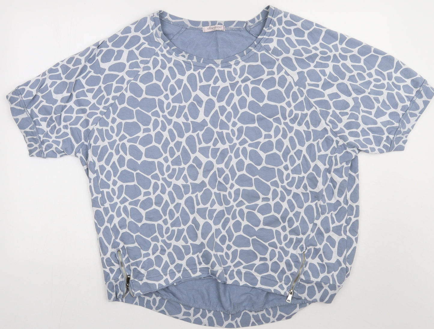 Obsession Womens Blue Animal Print Cotton  Sweatshirt Size XL  Pullover