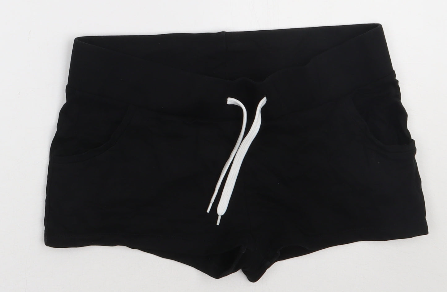 H&M Womens Black  Cotton Sweat Shorts Size S  Regular Tie