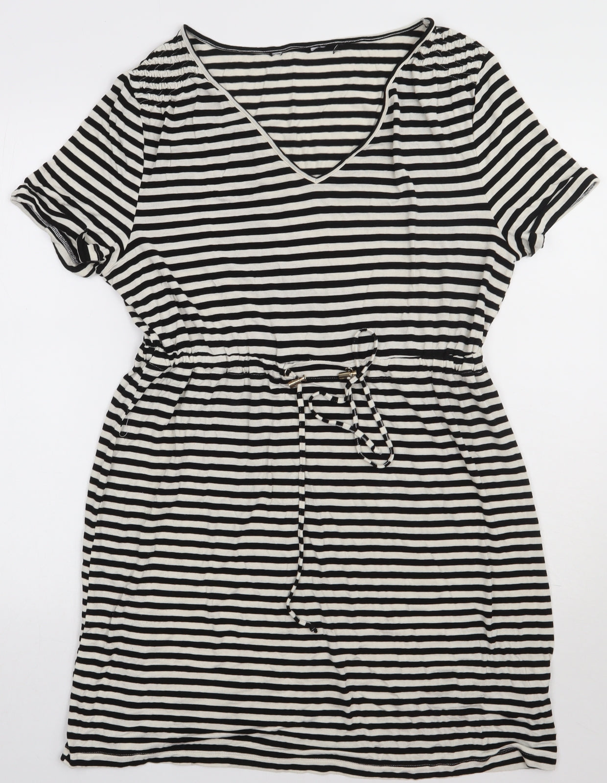 Dorothy Perkins Womens Black Striped Viscose T-Shirt Dress  Size 12  V-Neck Pullover