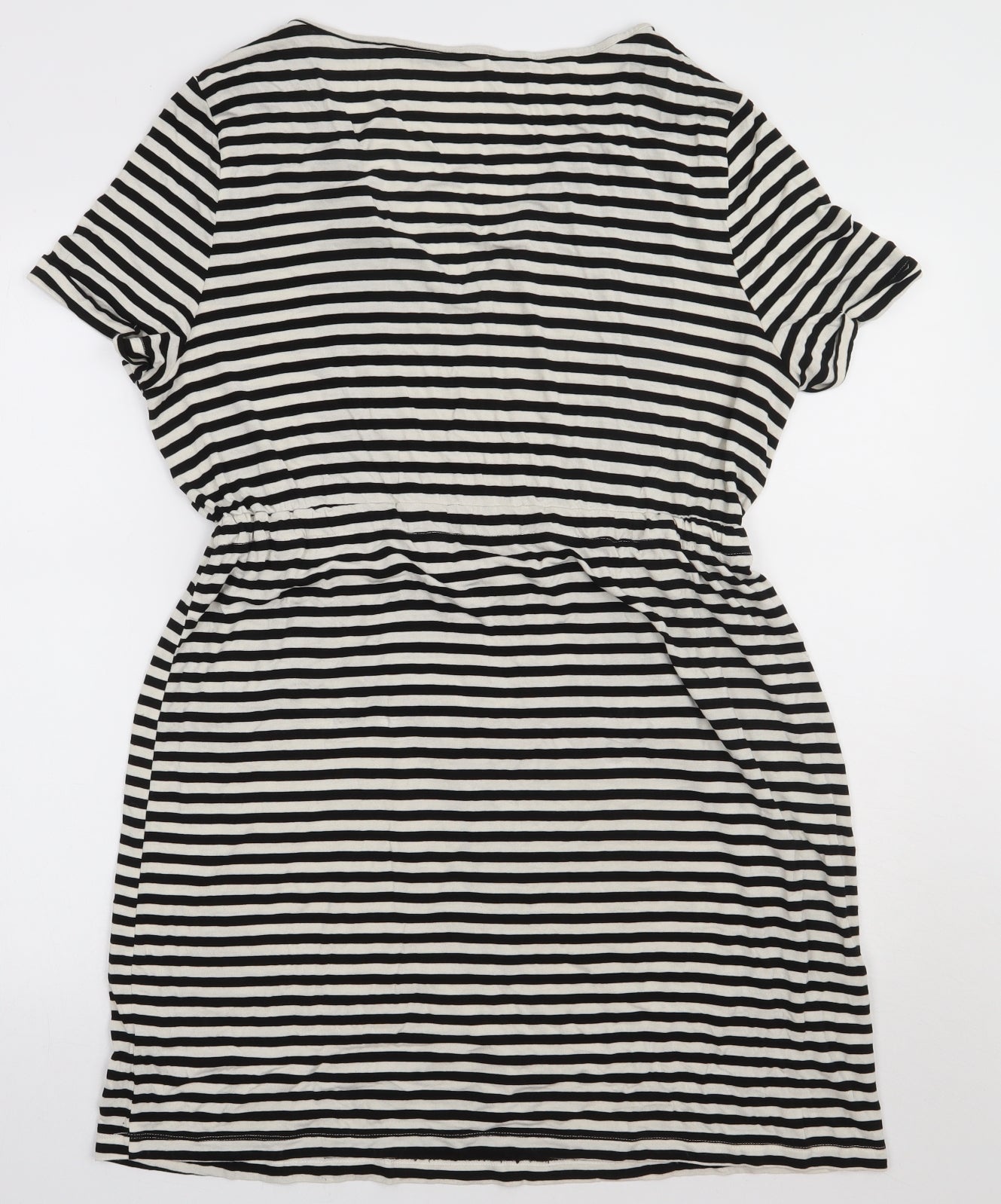 Dorothy Perkins Womens Black Striped Viscose T-Shirt Dress  Size 12  V-Neck Pullover