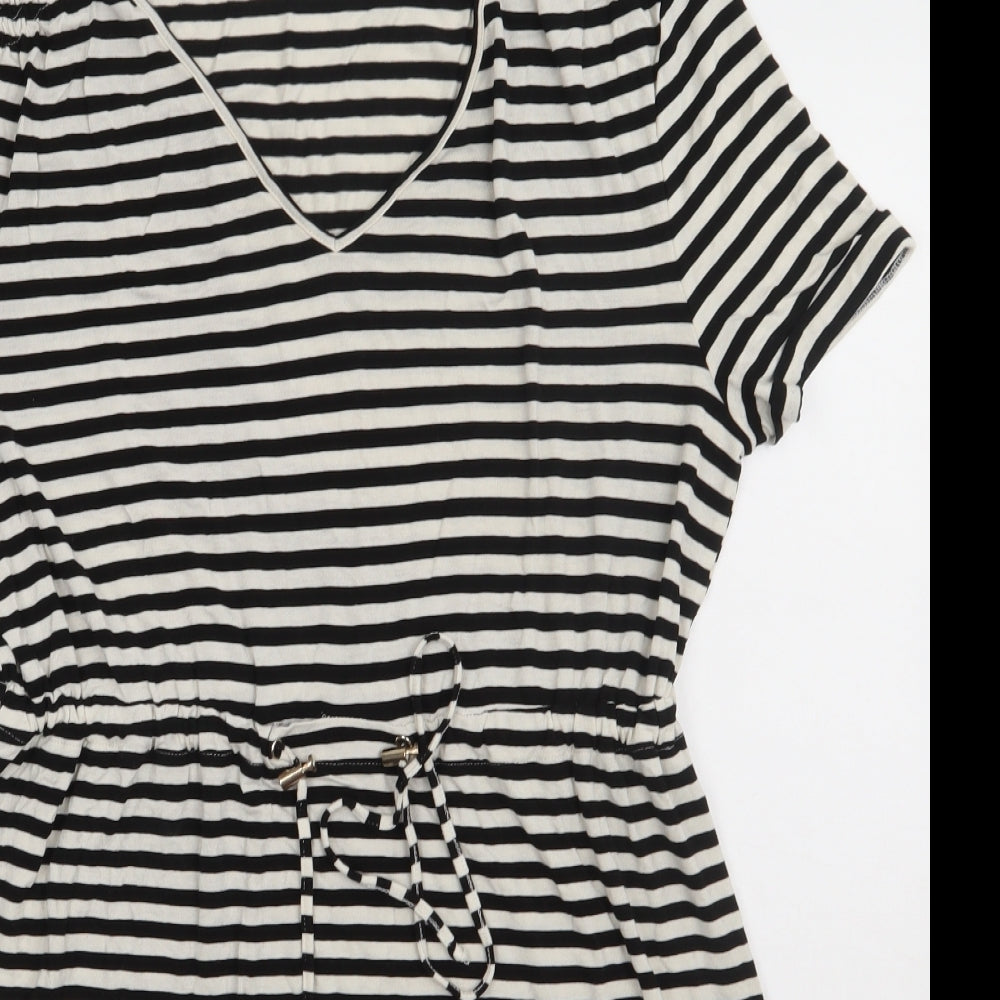 Dorothy Perkins Womens Black Striped Viscose T-Shirt Dress  Size 12  V-Neck Pullover