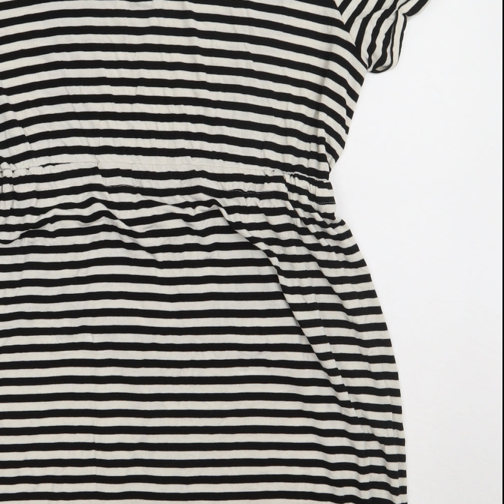 Dorothy Perkins Womens Black Striped Viscose T-Shirt Dress  Size 12  V-Neck Pullover