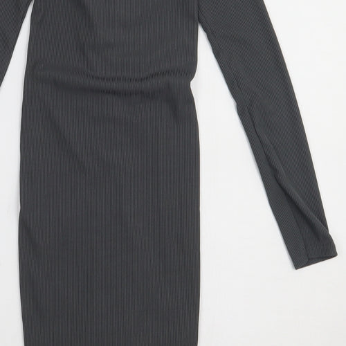 PRETTYLITTLETHING Womens Grey  Polyester Bodycon  Size 6  Off the Shoulder Pullover - ribbed fabric