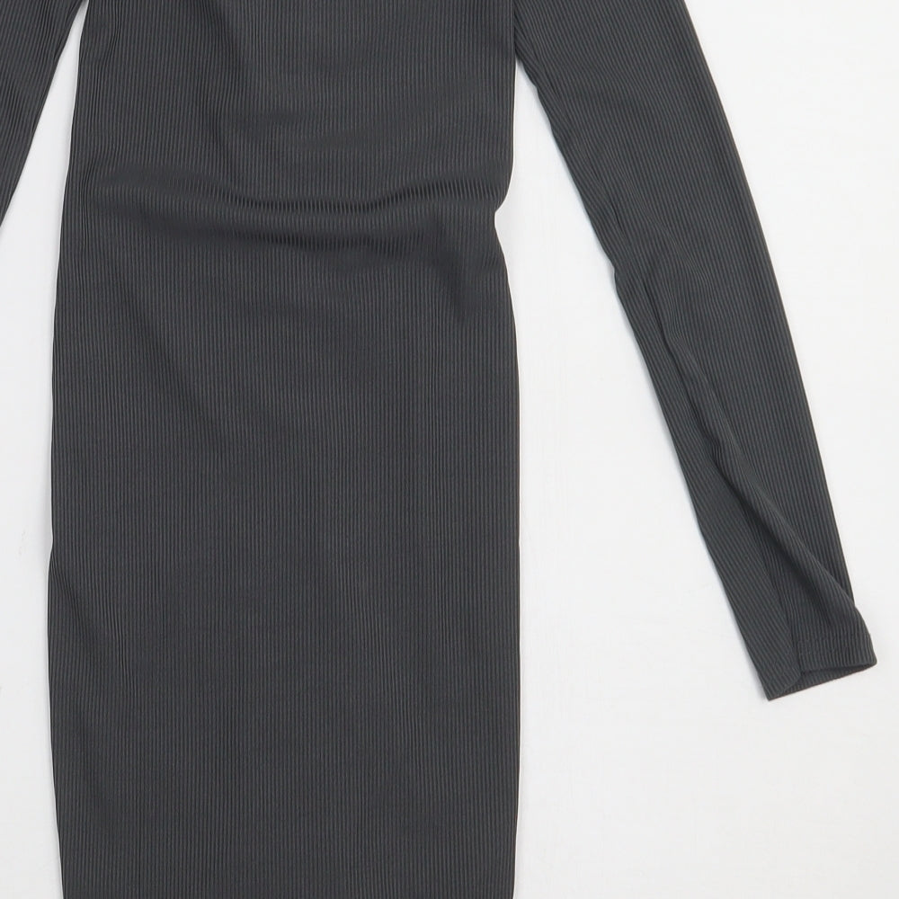 PRETTYLITTLETHING Womens Grey  Polyester Bodycon  Size 6  Off the Shoulder Pullover - ribbed fabric
