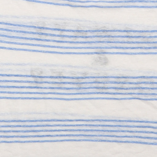 Marks and Spencer Womens Blue Striped Linen Cropped T-Shirt Size 8 Crew Neck - always & forever