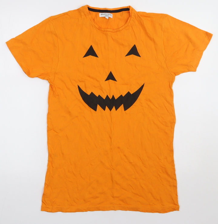 Brave Soul Womens Orange  Cotton Basic T-Shirt Size XS Crew Neck - Pumpkin