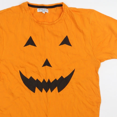 Brave Soul Womens Orange  Cotton Basic T-Shirt Size XS Crew Neck - Pumpkin