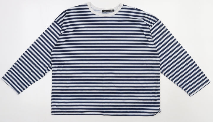 I SAW IT FIRST Womens Blue Striped Polyester Pullover Sweatshirt Size 8 Pullover