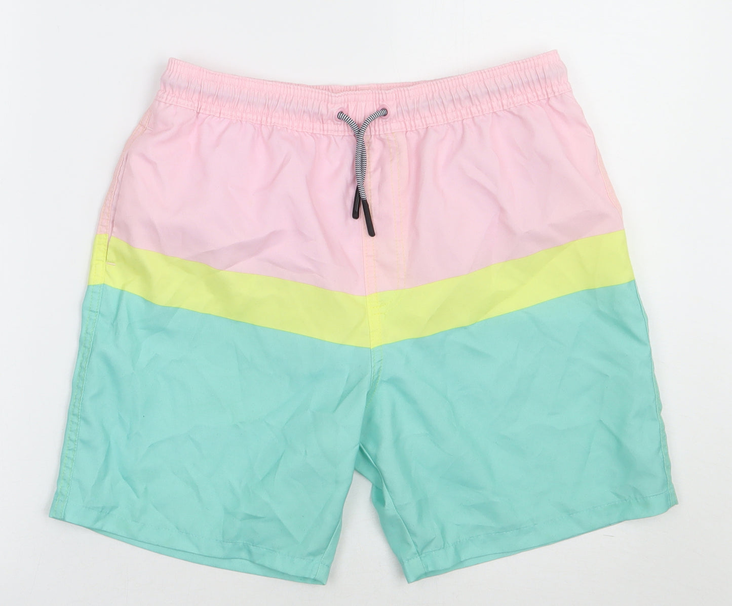 Marks and Spencer Boys Multicoloured Striped Polyester Sweat Shorts Size 13-14 Years  Regular Tie