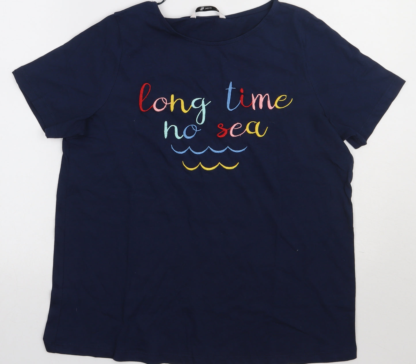 sainsburys Womens Blue  Cotton Basic T-Shirt Size 10 Crew Neck - long time no sea