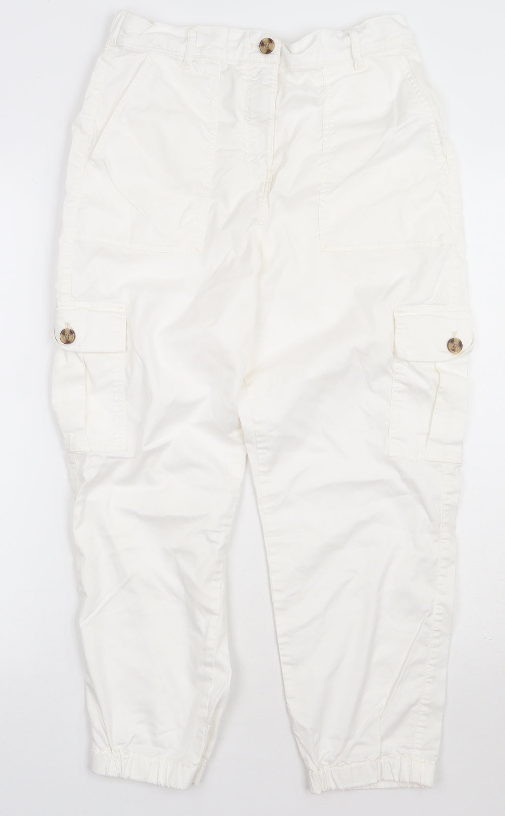 Marks and Spencer Womens White  Lyocell Cargo Trousers Size 10 L28 in Regular Button