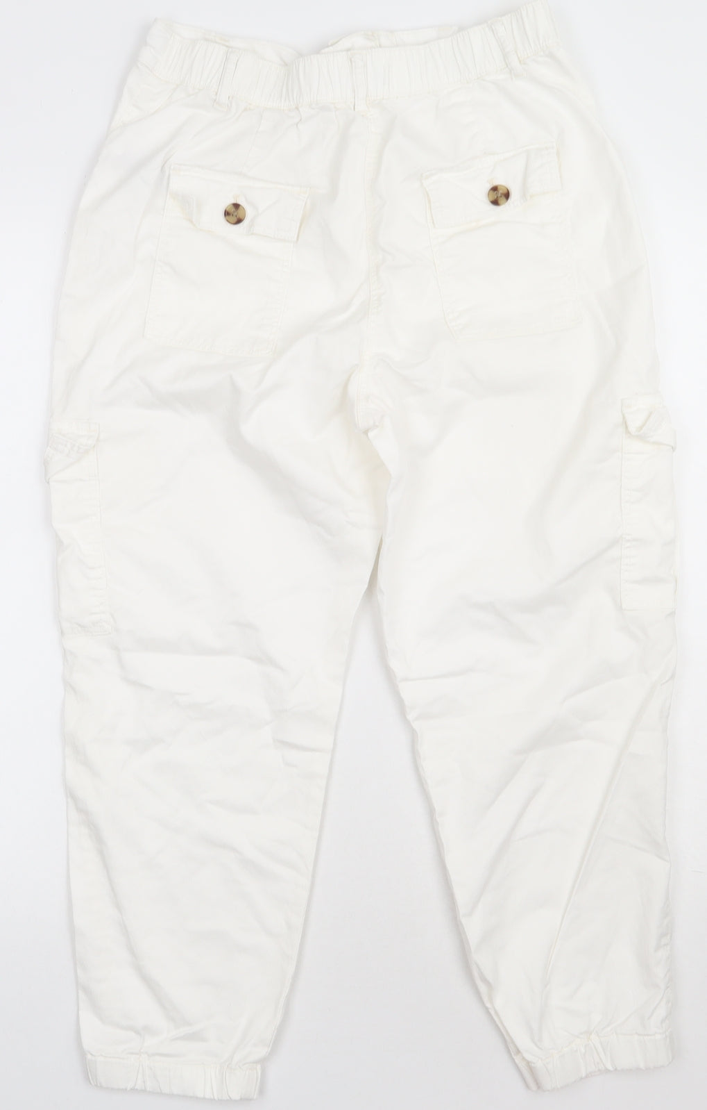 Marks and Spencer Womens White  Lyocell Cargo Trousers Size 10 L28 in Regular Button