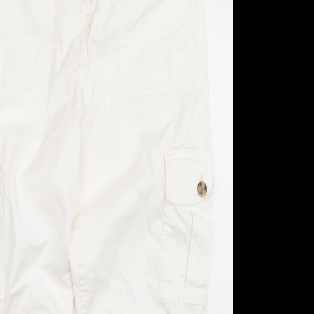 Marks and Spencer Womens White  Lyocell Cargo Trousers Size 10 L28 in Regular Button