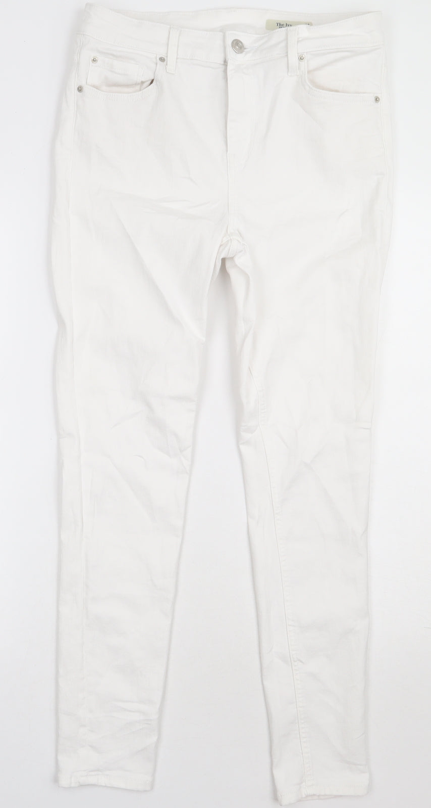 Marks and Spencer Womens White  Cotton Skinny Jeans Size 10 L30 in Regular Button
