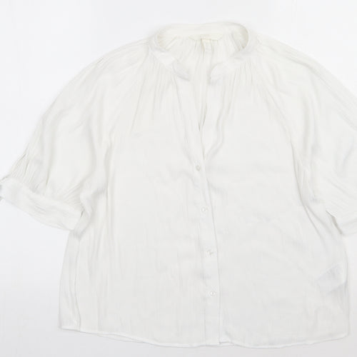 H&M Womens White  Polyester Basic Button-Up Size 8 V-Neck
