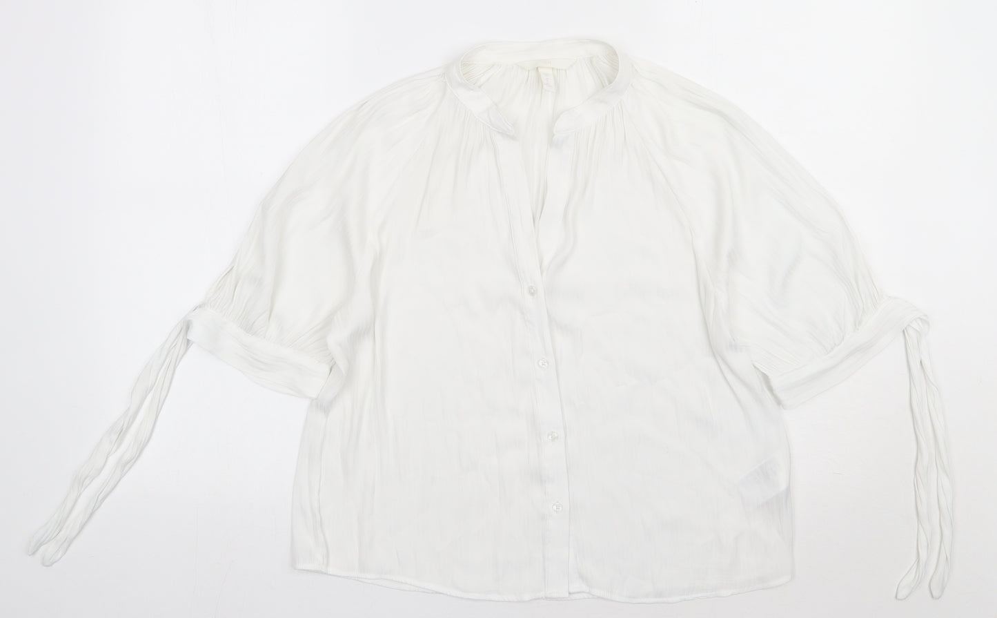 H&M Womens White  Polyester Basic Button-Up Size 8 V-Neck
