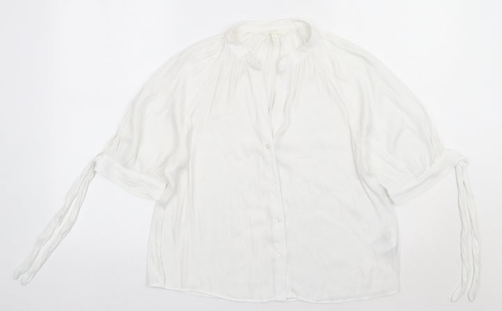 H&M Womens White  Polyester Basic Button-Up Size 8 V-Neck