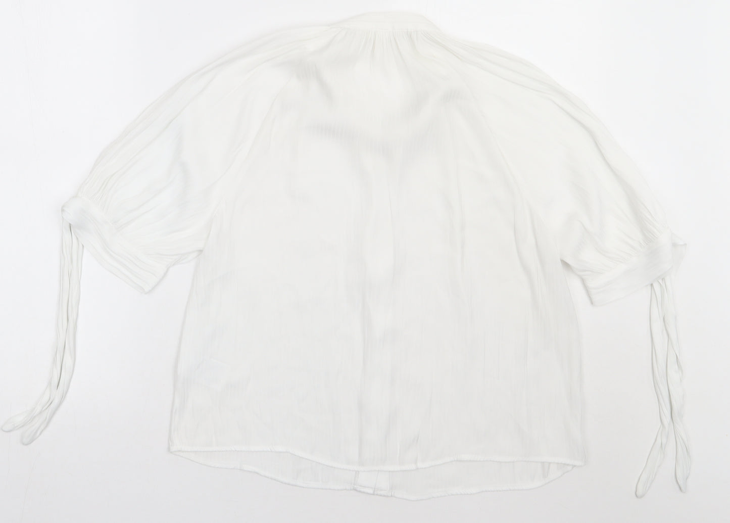 H&M Womens White  Polyester Basic Button-Up Size 8 V-Neck