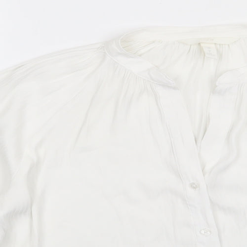 H&M Womens White  Polyester Basic Button-Up Size 8 V-Neck