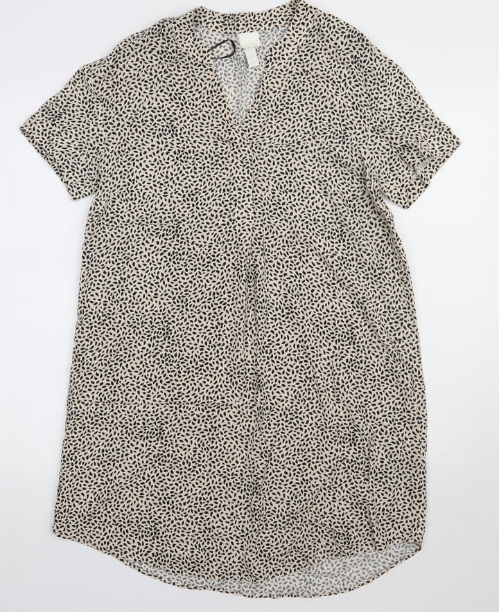 H&M Womens Brown Animal Print Viscose A-Line Size 4 V-Neck Pullover
