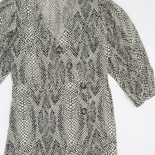 Stradivarius Womens Beige Animal Print Polyester A-Line  Size S  V-Neck Button