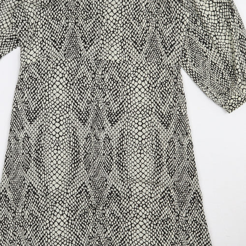 Stradivarius Womens Beige Animal Print Polyester A-Line  Size S  V-Neck Button